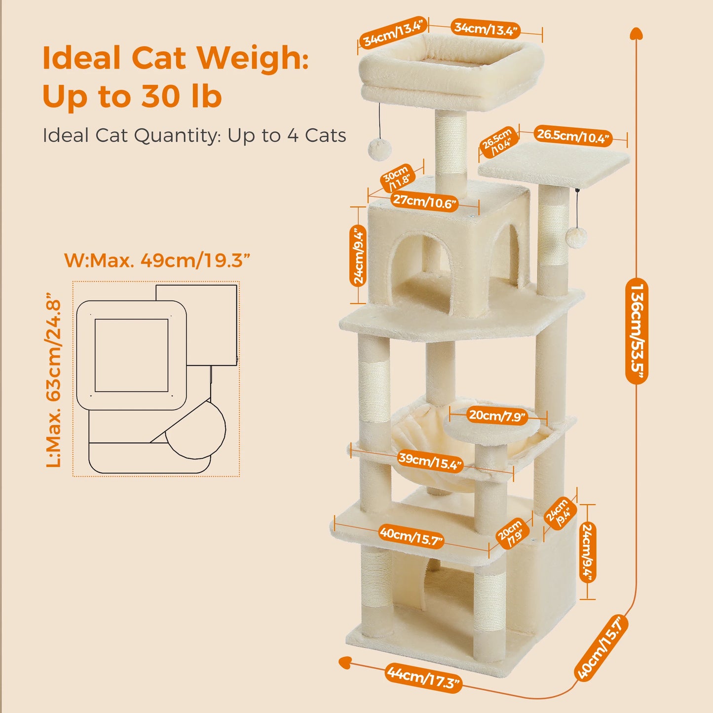 6-Level Cat Tree Tower with Hammock, Condos & Sisal Posts