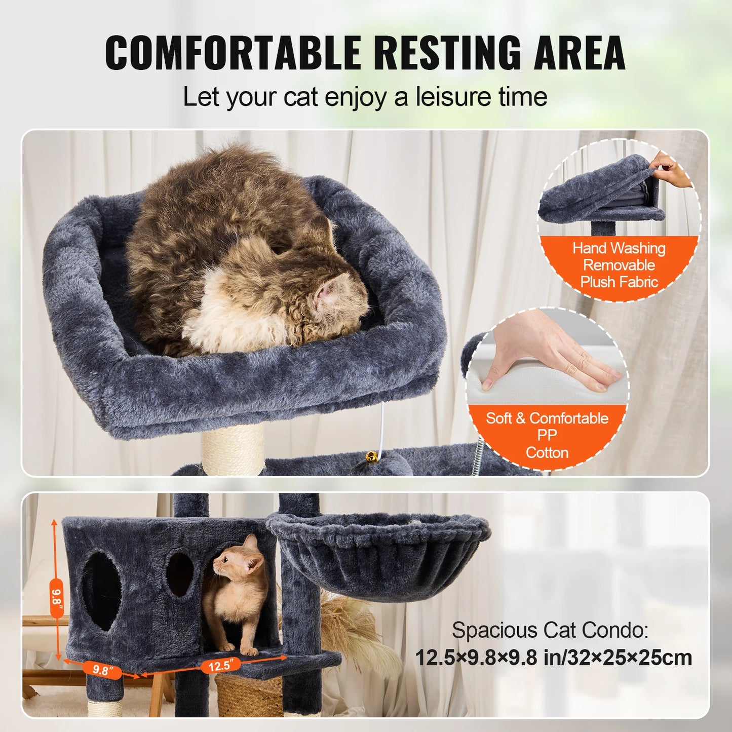 Dark Grey Multi-Level Cat Tree with Condo, Hammock & Sisal Posts