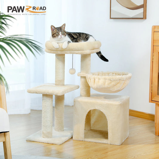 Grey Multi-Style Cat Tree Tower with Hammock & Sisal Posts