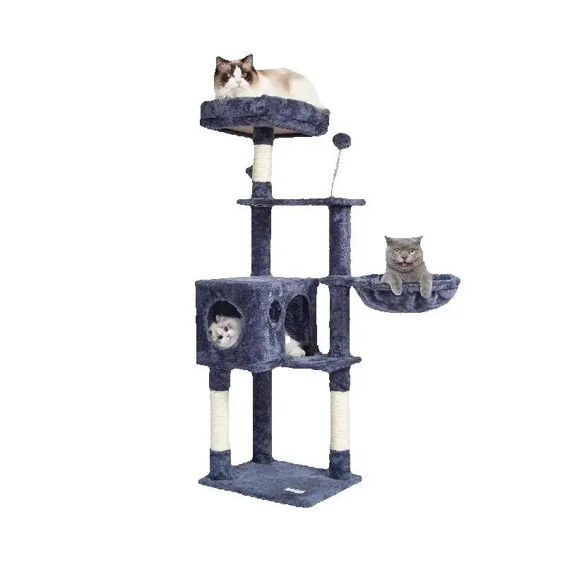 Dark Grey Multi-Level Cat Tree with Condo, Hammock & Sisal Posts