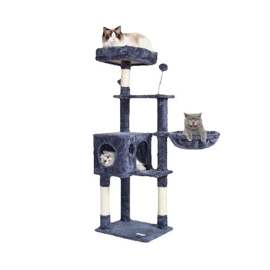 Dark Grey Multi-Level Cat Tree with Condo, Hammock & Sisal Posts