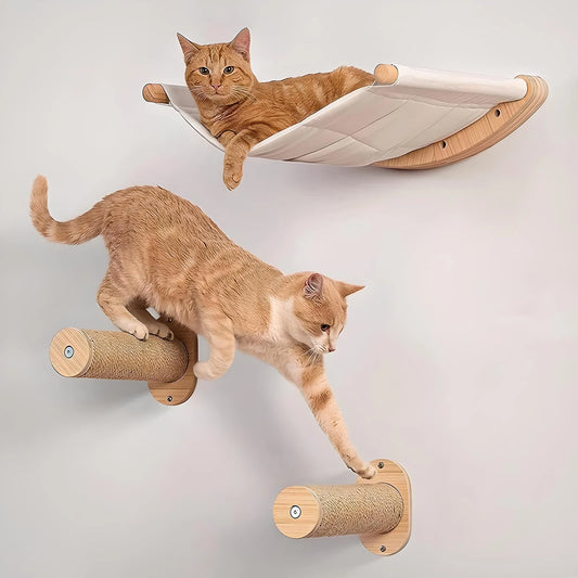 Wall-Mounted Cat Hammock with Steps & Climbing Perches