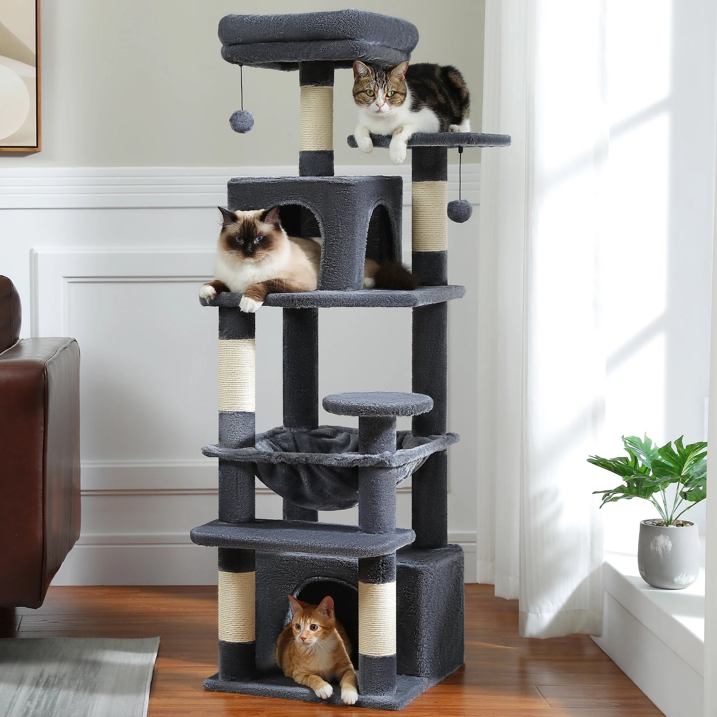 6-Level Cat Tree Tower with Hammock, Condos & Sisal Posts